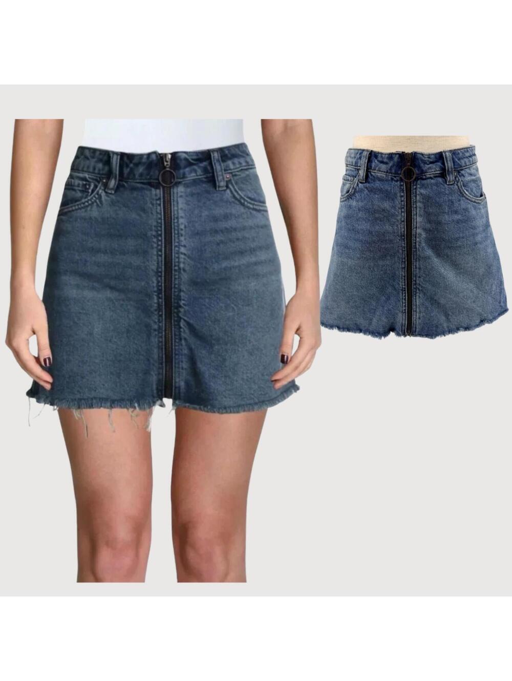 Free People Zip Front Denim Mini Skirt Blue 27
